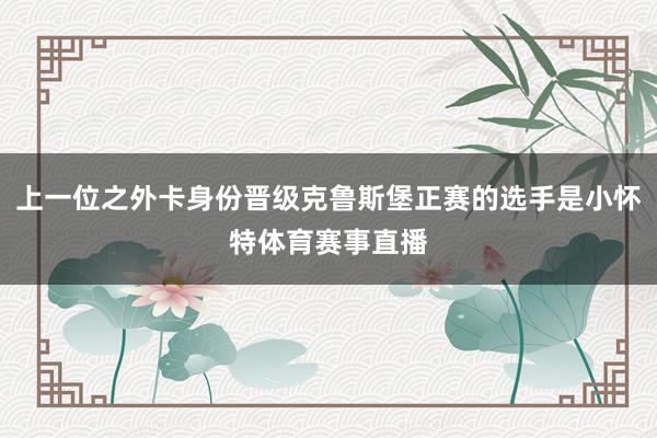 上一位之外卡身份晋级克鲁斯堡正赛的选手是小怀特体育赛事直播