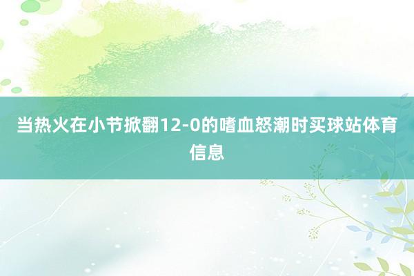 当热火在小节掀翻12-0的嗜血怒潮时买球站体育信息