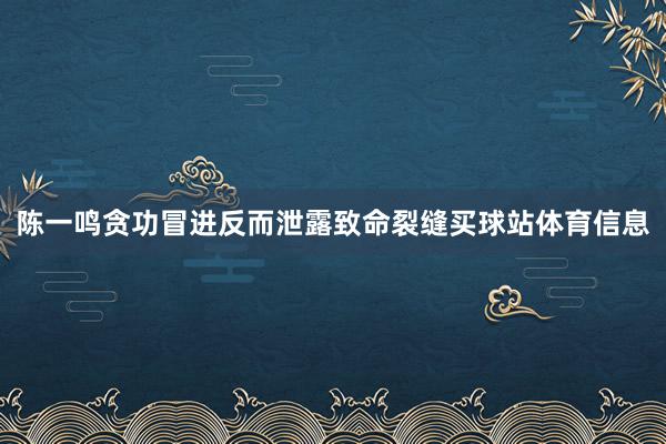陈一鸣贪功冒进反而泄露致命裂缝买球站体育信息
